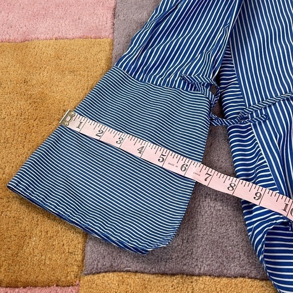 Loft Pin Stripe Bell Sleeve Button Front Blue White Top - Picture 12 of 17